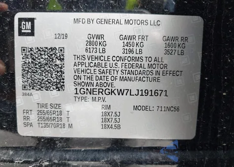 2020 Chevrolet Traverse Fwd Lt Cloth from USA, damaged, VIN 1GNERGKW7LJ191671